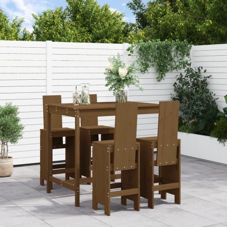 vidaXL Mesa y taburetes altos de jardín 5 pzas madera pino marrón miel