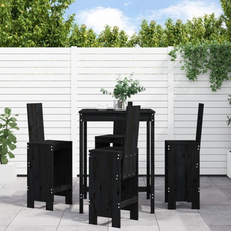 vidaXL Set de mesa y taburetes altos jardín 5 piezas madera pino negro