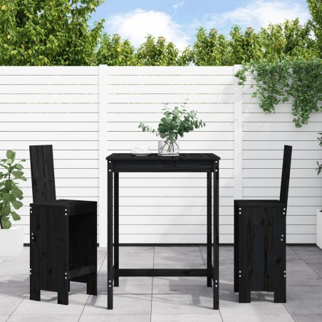 vidaXL Set de mesa y taburetes altos jardín 3 pzas madera pino negro