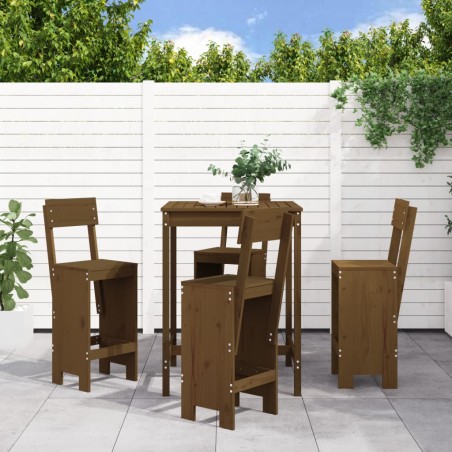vidaXL Mesa y taburetes altos de jardín 5 pzas madera pino marrón miel