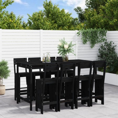 vidaXL Mesa y taburetes altos jardín 9 pzas madera maciza pino negro