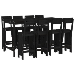 vidaXL Mesa y taburetes altos jardín 9 pzas madera maciza pino negro