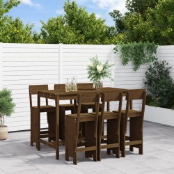 vidaXL Mesa y taburetes altos de jardín 7 pzas madera pino marrón miel