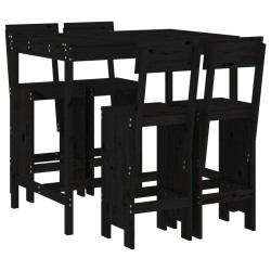 vidaXL Set de mesa y taburetes altos jardín 5 piezas madera pino negro