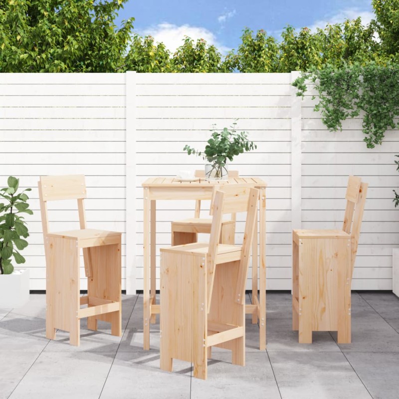 vidaXL Set de mesa y taburetes altos jardín 5 pzas madera maciza pino vidaXL Set de mesa y taburetes altos jardín 5 pzas madera maciza pino