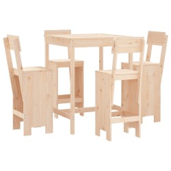 vidaXL Set de mesa y taburetes altos jardín 5 pzas madera maciza pino