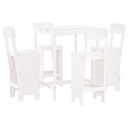 vidaXL Set de mesa y taburetes altos jardín 5 pzas madera pino blanco