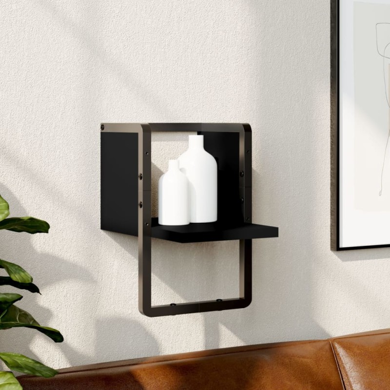 vidaXL Estante de pared con barra negro 20x25x30 cm vidaXL Estante de pared con barra negro 20x25x30 cm