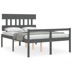vidaXL Cama personas mayores cabecero madera maciza gris 140x190 cm