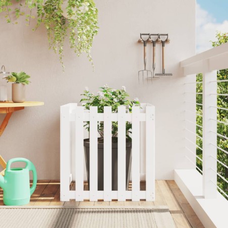 vidaXL Jardinera diseño de valla madera maciza pino blanca 70x70x70 cm