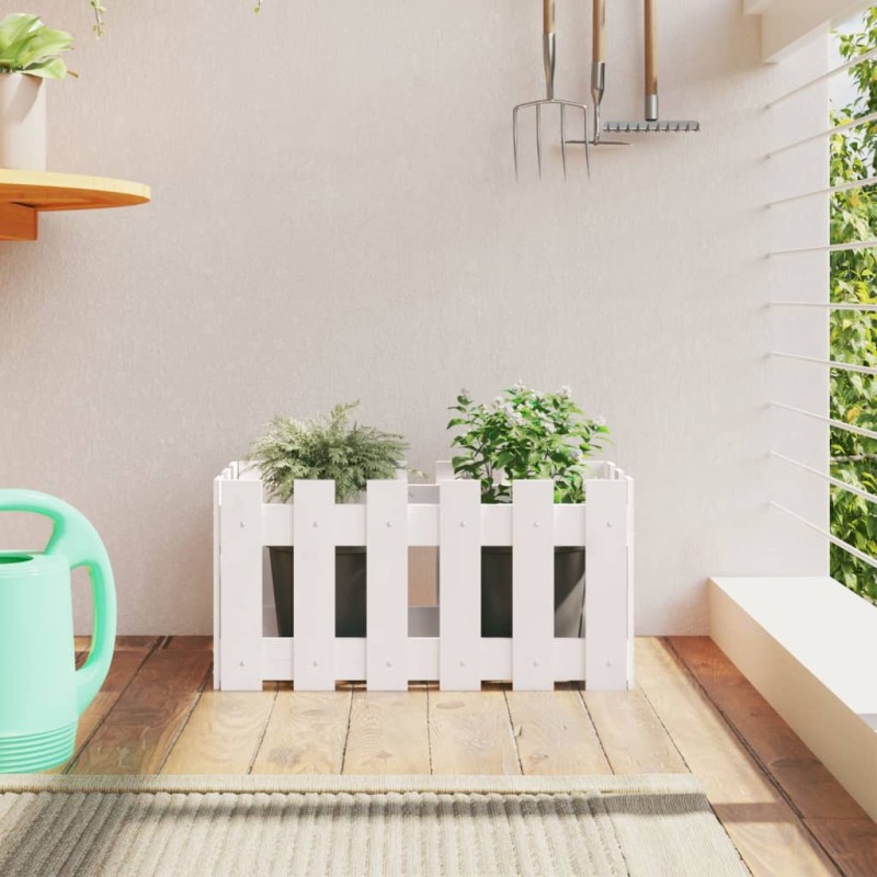 vidaXL Jardinera diseño de valla madera maciza pino blanca 60x30x30 cm