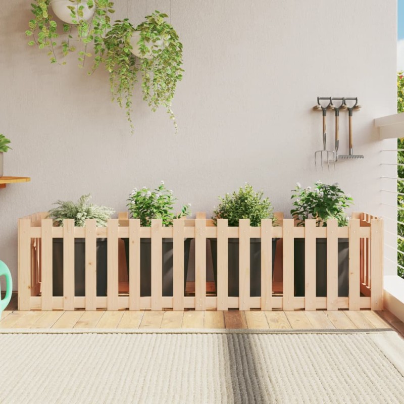 vidaXL Arriate elevado jardín con valla madera maciza pino 200x50x50cm