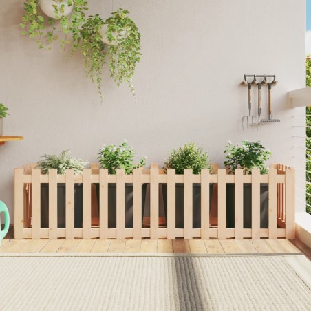 vidaXL Arriate elevado jardín con valla madera maciza pino 200x50x50cm