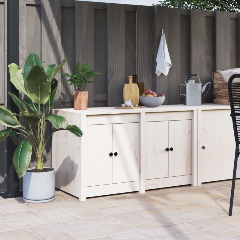vidaXL Mueble de cocina exterior madera maciza pino blanco 106x55x64cm vidaXL Mueble de cocina exterior madera maciza pino blanco 106x55x64cm