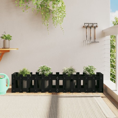 vidaXL Arriate elevado jardín con valla madera pino negro 150x30x30cm