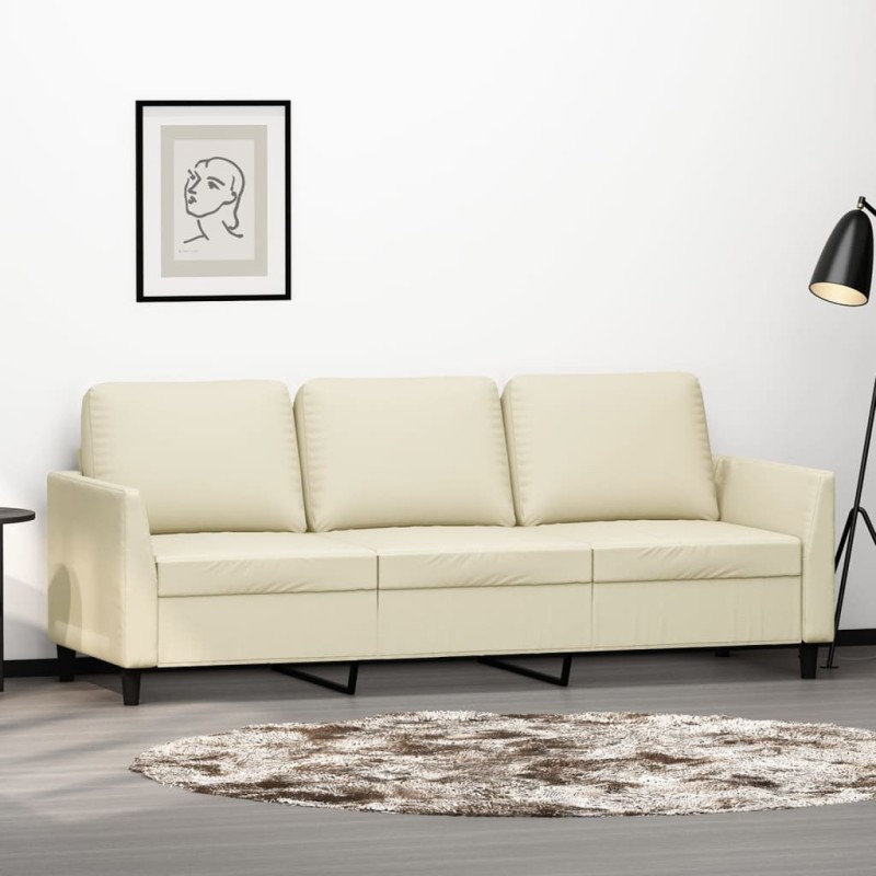 vidaXL Sofá de 3 plazas de cuero sintético color crema 180 cm vidaXL Sofá de 3 plazas de cuero sintético color crema 180 cm