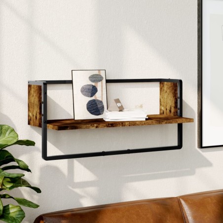 vidaXL Estantes de pared con barra roble ahumado 65x25x30 cm