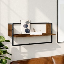 vidaXL Estante de pared con barra marrón roble 65x25x30 cm