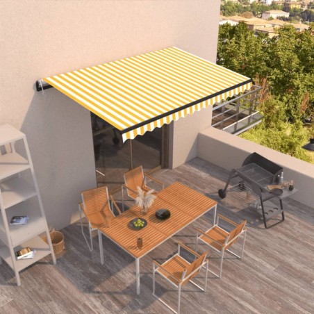 vidaXL Toldo retráctil automático amarillo y blanco 450x300 cm