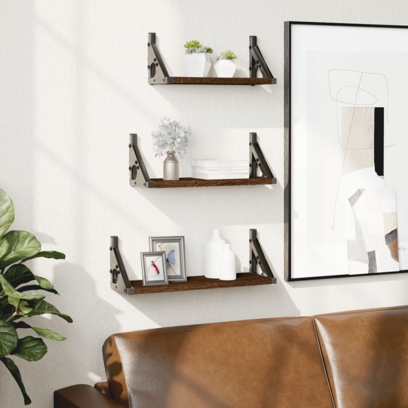 vidaXL Estantes de pared 3 pzas madera de ingeniería roble marrón vidaXL Estantes de pared 3 pzas madera de ingeniería roble marrón