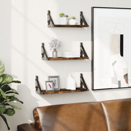 vidaXL Estantes de pared 3 pzas madera de ingeniería roble ahumado