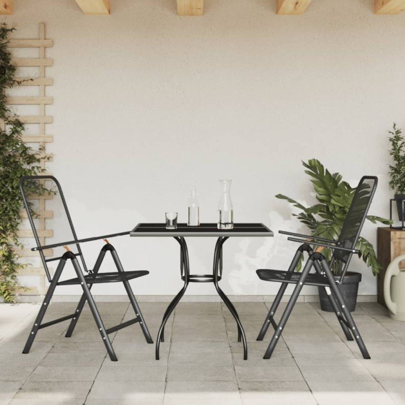vidaXL Juego de comedor de jardín 3 pzas malla metálica gris antracita vidaXL Juego de comedor de jardín 3 pzas malla metálica gris antracita