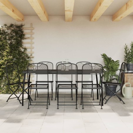 vidaXL Juego de comedor de jardín 9 pzas malla metálica gris antracita