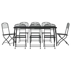 vidaXL Juego de comedor de jardín 9 pzas malla metálica gris antracita