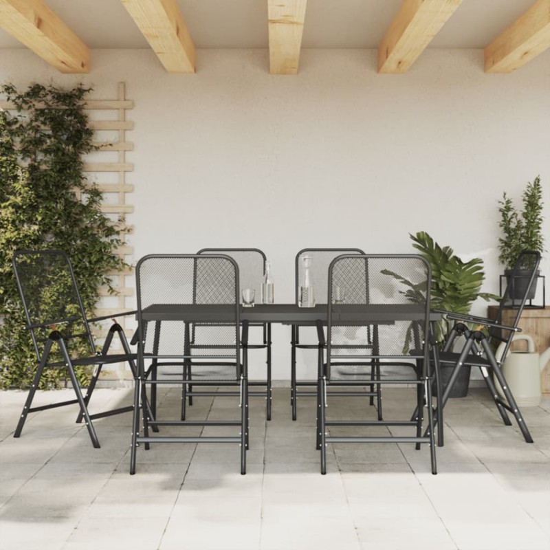 vidaXL Juego de comedor de jardín 7 pzas malla metálica gris antracita vidaXL Juego de comedor de jardín 7 pzas malla metálica gris antracita