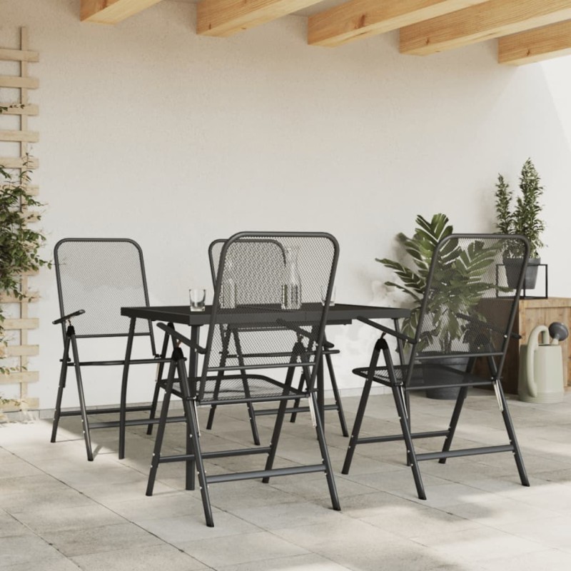 vidaXL Juego de comedor de jardín 5 pzas malla metálica gris antracita vidaXL Juego de comedor de jardín 5 pzas malla metálica gris antracita