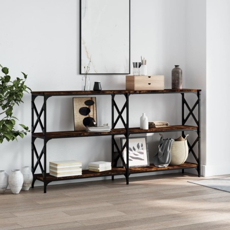 vidaXL Mesa consola madera de ingeniería roble ahumado 200x28x80,5 cm