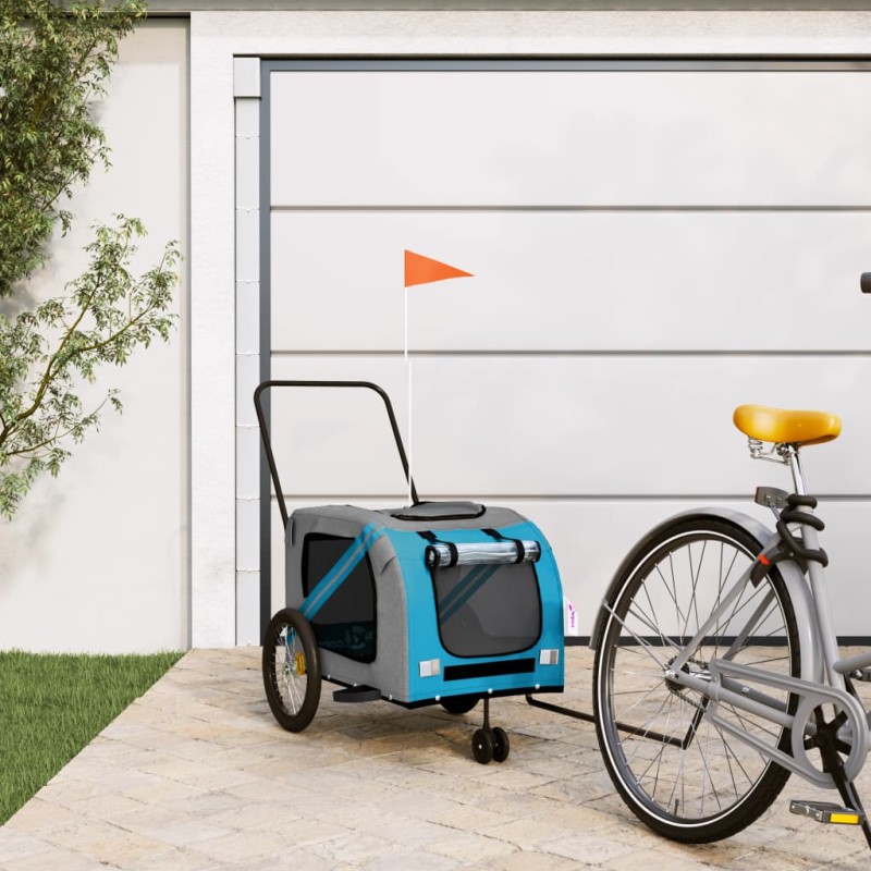 vidaXL Remolque de bicicleta mascotas hierro tela Oxford azul gris vidaXL Remolque de bicicleta mascotas hierro tela Oxford azul gris