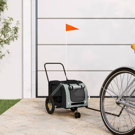 vidaXL Remolque de bicicleta mascotas hierro tela Oxford gris negro