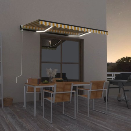 vidaXL Toldo automático LED sensor de viento amarillo blanco 350x250cm