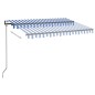 vidaXL Toldo automático LED sensor de viento azul y blanco 350x250 cm vidaXL Toldo automático LED sensor de viento azul y blanco 350x250 cm