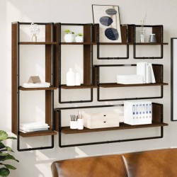 vidaXL Estantes pared con barras 6 pzas madera ingeniería marrón roble