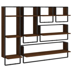 vidaXL Estantes pared con barras 6 pzas madera ingeniería marrón roble