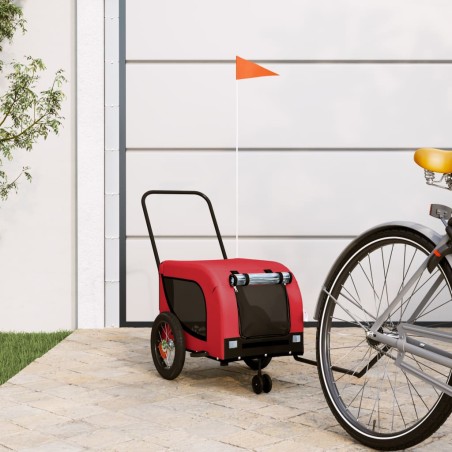 vidaXL Remolque de bicicleta mascotas hierro tela Oxford rojo negro