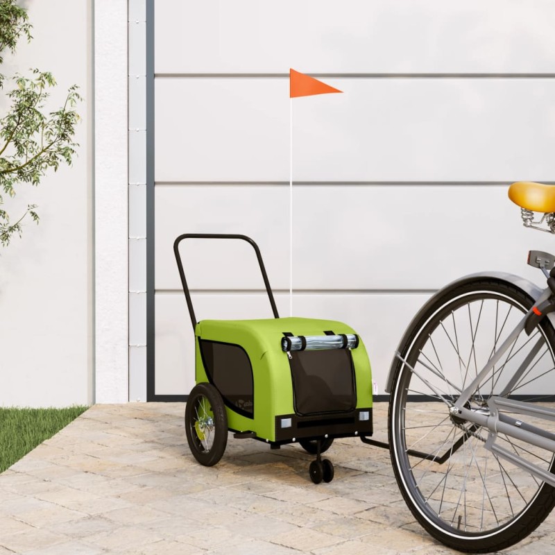 vidaXL Remolque de bicicleta mascotas hierro tela Oxford verde negro vidaXL Remolque de bicicleta mascotas hierro tela Oxford verde negro