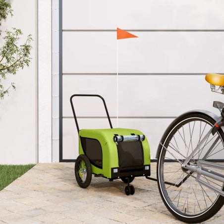 vidaXL Remolque de bicicleta mascotas hierro tela Oxford verde negro