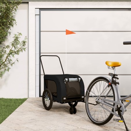 vidaXL Remolque de bicicleta mascotas hierro tela Oxford negro