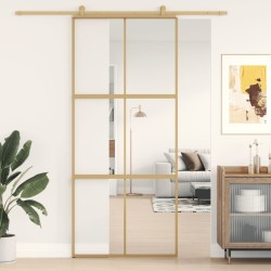 vidaXL Puerta corredera dorada de vidrio ESG transparente y aluminio
