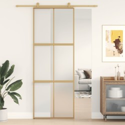 vidaXL Puerta corredera dorada vidrio ESG esmerilado aluminio 76x205cm
