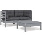 vidaXL Juego muebles de jardín 3 pzas cojines gris madera pino maciza vidaXL Juego muebles de jardín 3 pzas cojines gris madera pino maciza
