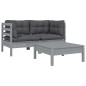 vidaXL Juego muebles de jardín 3 pzas cojines gris madera pino maciza vidaXL Juego muebles de jardín 3 pzas cojines gris madera pino maciza