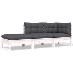 vidaXL Juego muebles jardín 3 pzas cojines blanco madera pino maciza