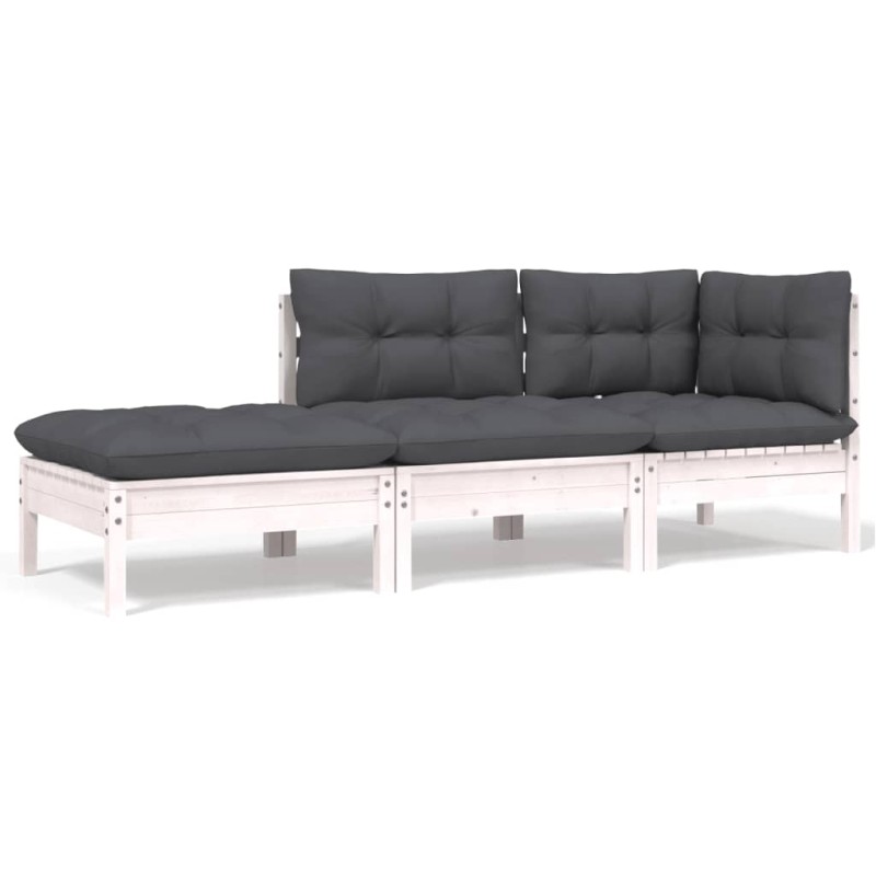 vidaXL Juego muebles jardín 3 pzas cojines blanco madera pino maciza vidaXL Juego muebles jardín 3 pzas cojines blanco madera pino maciza