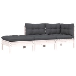 vidaXL Juego muebles jardín 3 pzas cojines blanco madera pino maciza