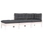 vidaXL Juego muebles jardín 3 pzas cojines blanco madera pino maciza vidaXL Juego muebles jardín 3 pzas cojines blanco madera pino maciza