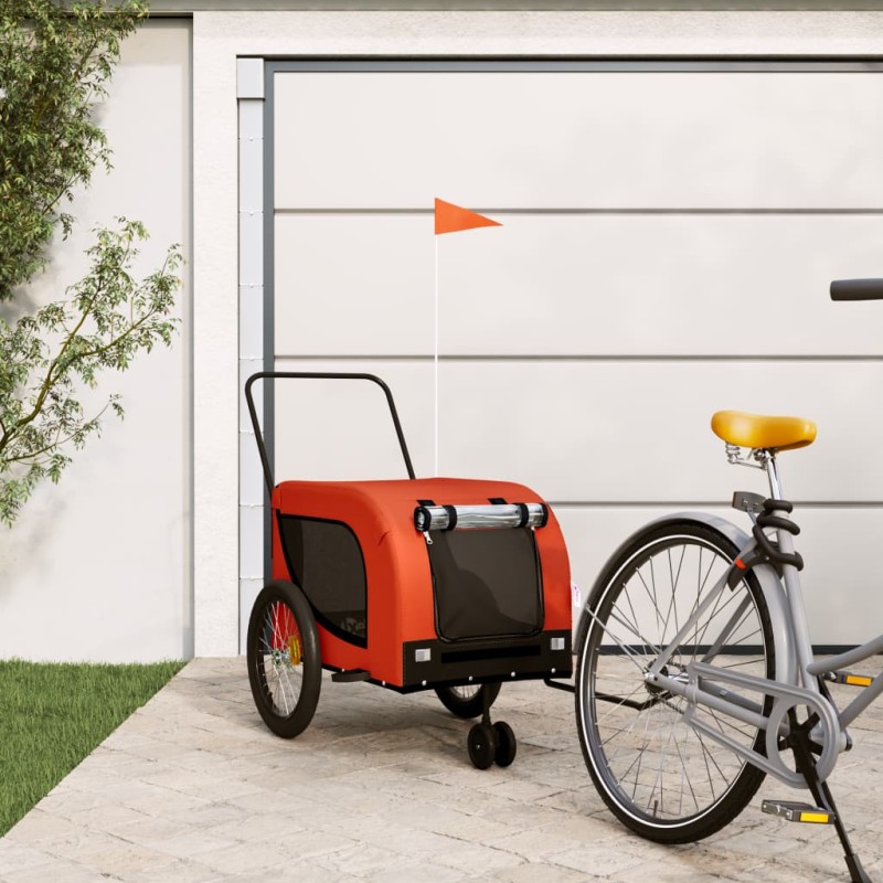 vidaXL Remolque de bicicleta mascotas hierro tela Oxford naranja negro vidaXL Remolque de bicicleta mascotas hierro tela Oxford naranja negro